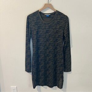 Kavu Womens Size M Black & Green Geometric Printed Long Sleeve Knee Length Dress
